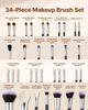 34-Piece Makeup Brush Set, Professional Brushes Kit for Foundation Blending Eyeshadow Concealer Blush - with Soft Bristles, Ergonomic Wood Handle,
