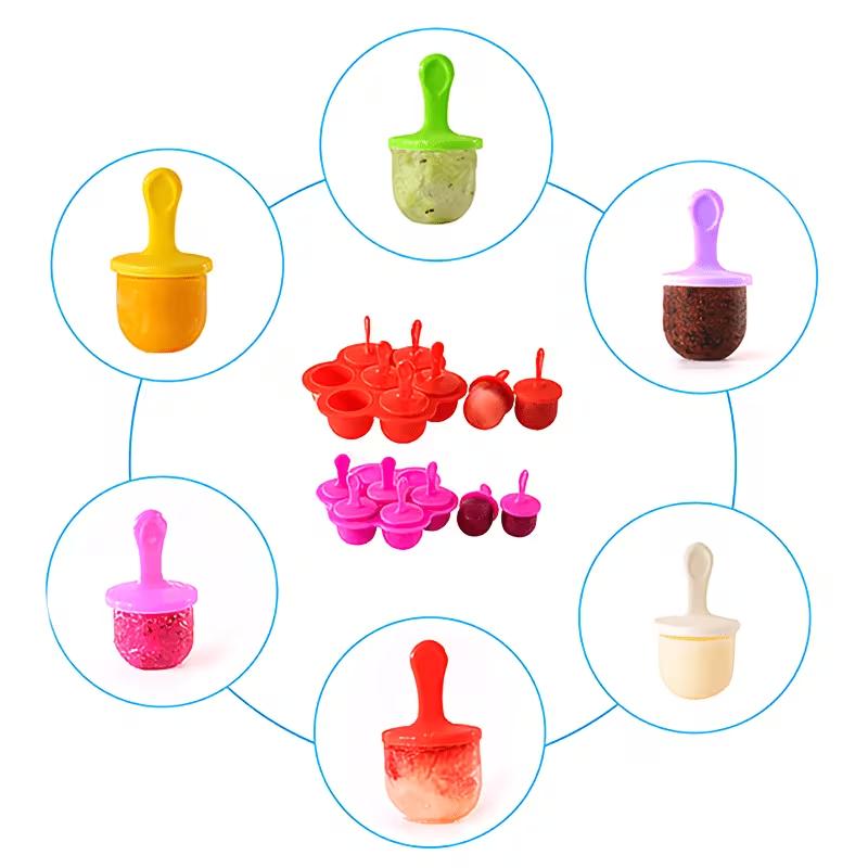 7-Cavity Silicone Ice Cream Mold Popsicle Maker with Handles Drip Tray DIY Food Grade Reusable Ice Pop Mold for Homemade Ice Cream, Juice, Smoothies