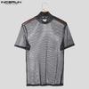 INCERUN Herren Rollkragen Langarm Glitzer Mesh Durchsichtiges T-Shirt See Through Tops