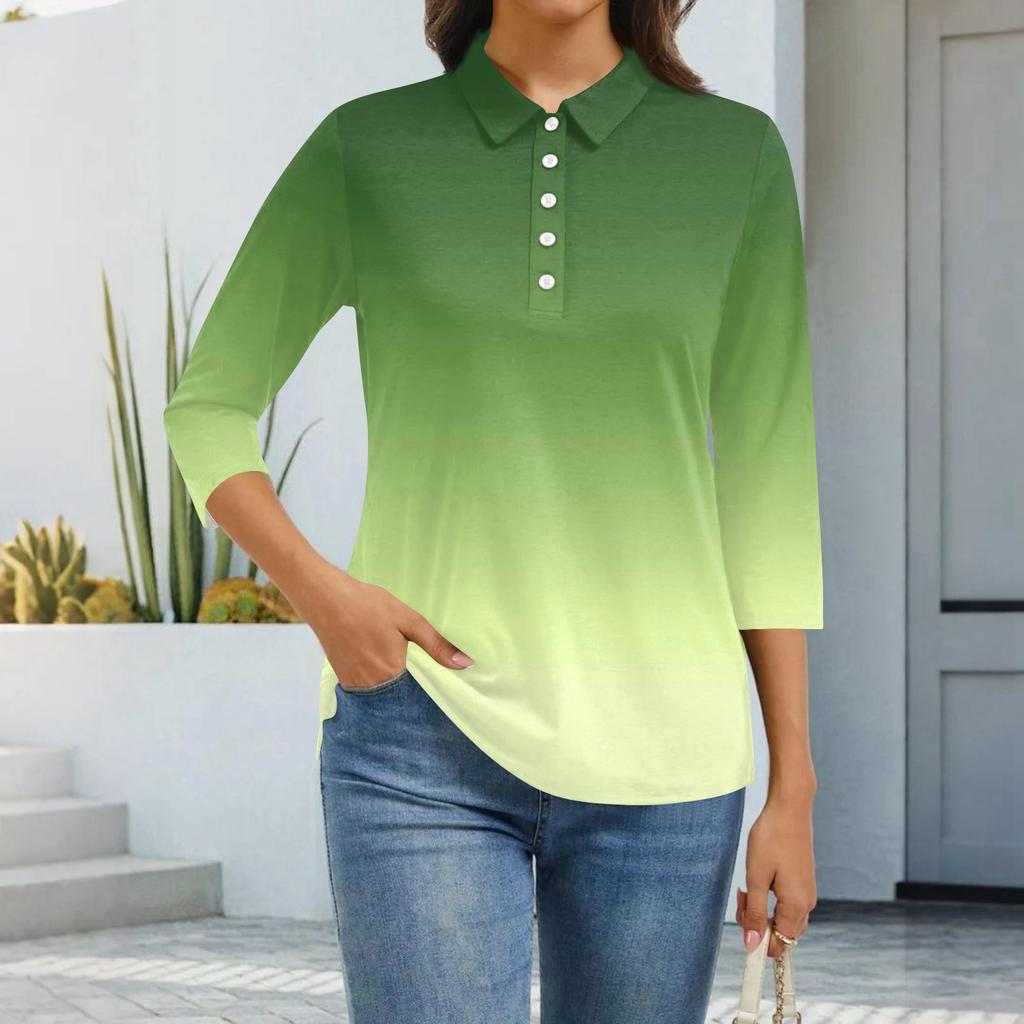 Dámská móda Ležérní klopa Krátký 3/4 rukáv Potisk Košile Dámské zapínací topy