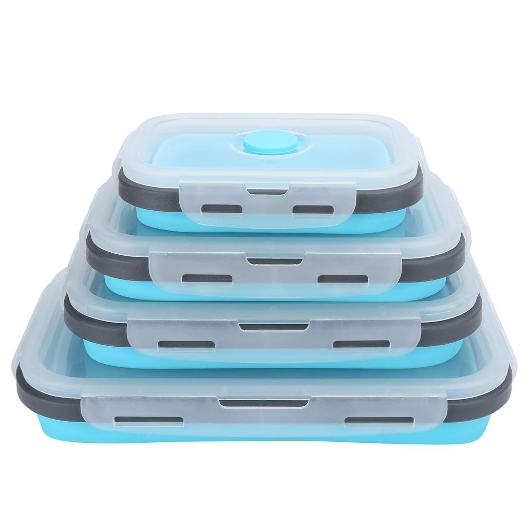 4 sztuki Zestaw Silikonowy Lunchbox Składany Pojemnik do Przechowywania Żywności Pudełko Bento na Podróże Plenerowe