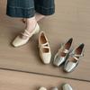 New Low Heel Silvery Women Mary Jane Shoes Fashion Shallow Soft Leather Shoes Ladies Concise Outdoor Pumps