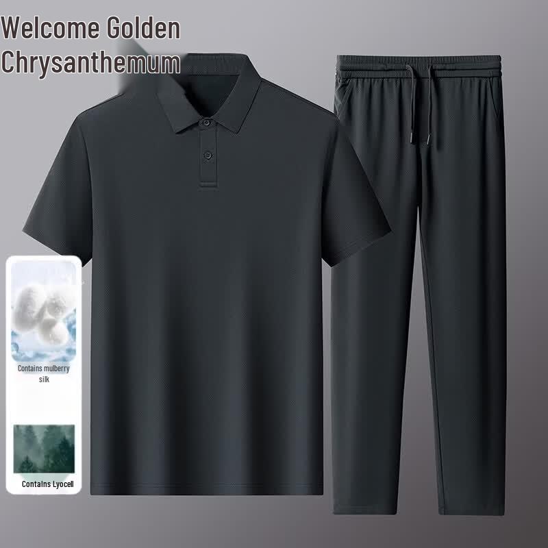 Jinjuan Men s Mulberry Silk Blend Summer Casual Two-Piece Set L/50
