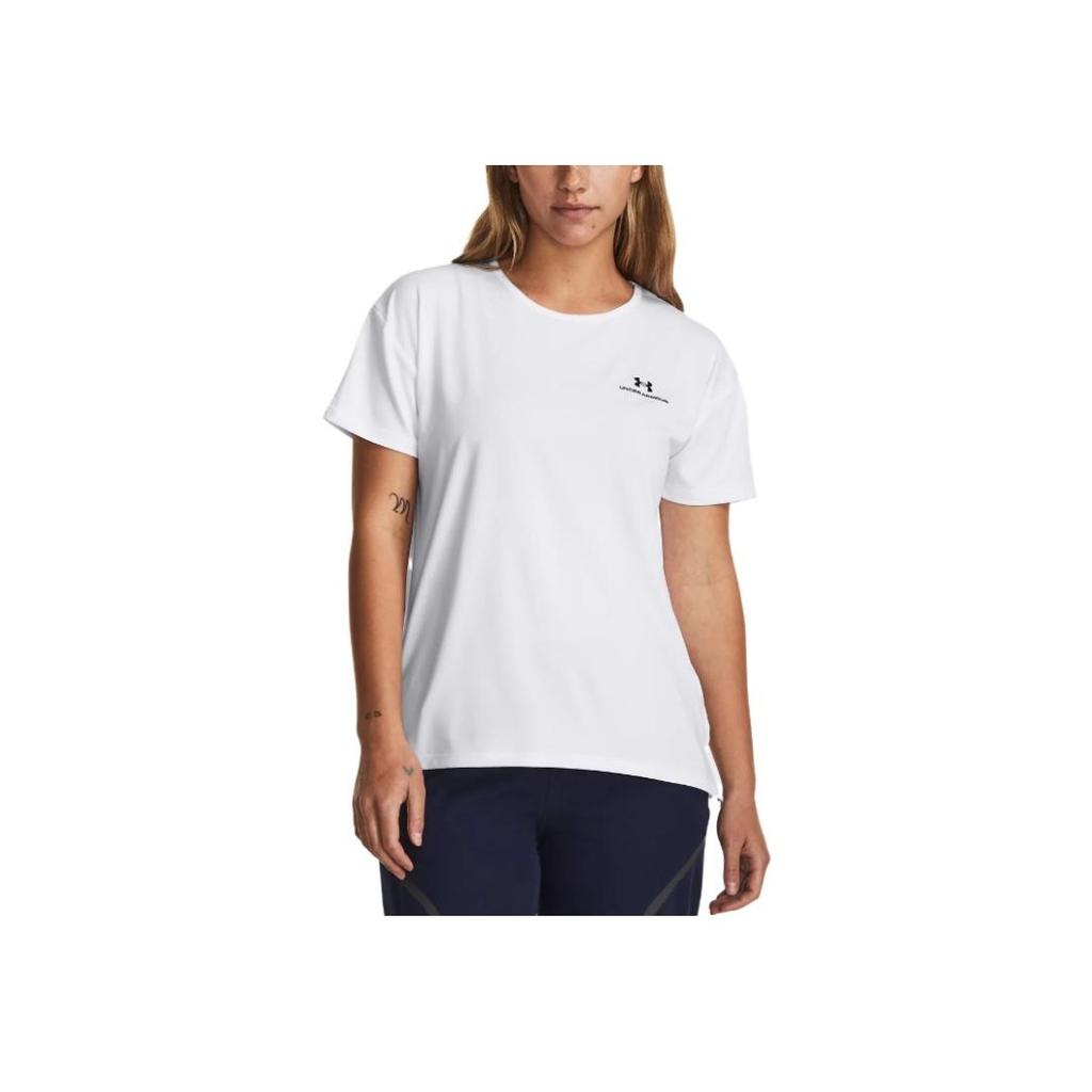 Under Armour Rush Energy Logo Print Crew Neck Short Sleeve T-Shirt Women Tops White 1379141-100