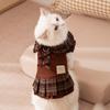 Pet Brown Plaid Dress  Autumn Winter Hoodie Cat Teddy Jacket Dog Dresses Puppy Clothes Draw Comfortable Warm Pet Bow Skirt