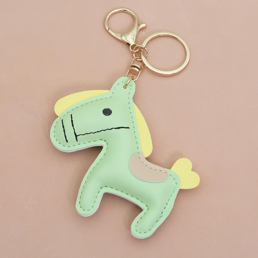 Women Leather Charms Bag Pendant KeyChain Cartoon Pony Rocking Horses Keyring Cute Animal Ornament Accessories