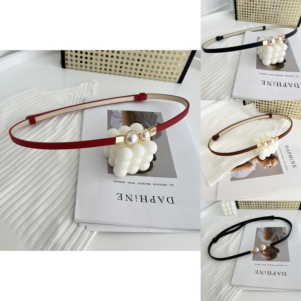 Stunning Matte Black Women's Belt With Elegant Pearl Buckle Perfect For Summer Outfits