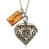 Romantic Heart Shape Quartz Pocket Watch Bronze/Silver/Black Necklace Pendant Chain Ladies Watch Souvenir Gifts for Girls Women