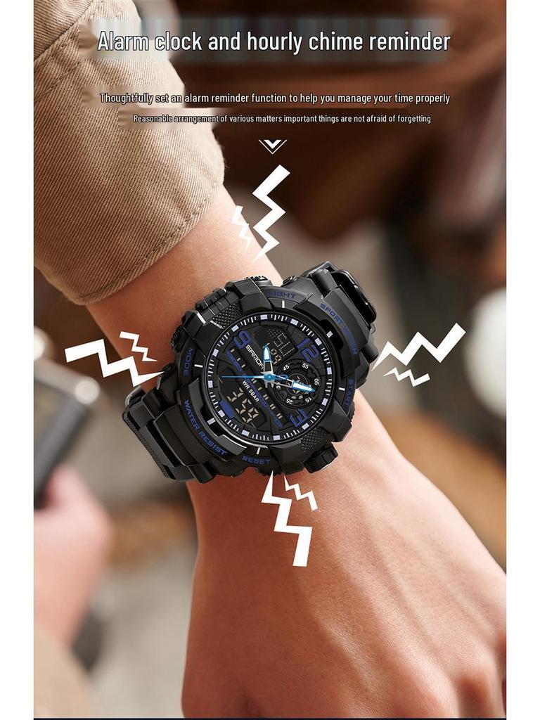 Sanda Çok Fonksiyonlu Kronograf Su Geçirmez Spor Saati Gençler için Çift Ekranlı