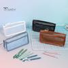 Lightweight Stationery Organizer Exam Pencil Case for Students, Double Layer Clear Mesh Pouch, Moisture-proof Bag Large Capacity Transparent