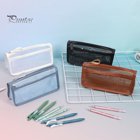 Lightweight Stationery Organizer Exam Pencil Case for Students, Double Layer Clear Mesh Pouch, Moisture-proof Bag Large Capacity Transparent