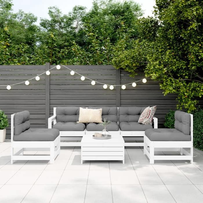 VidaXL Salon de jardin 6 pcs blanc bois de pin massif 3250745