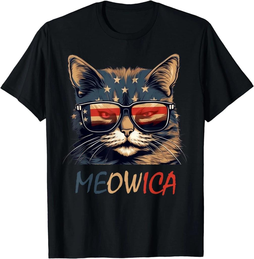 Meowica Cat Sunglasses American Flag 4th of July Merica Usa Gift Unisex T-Shirt
