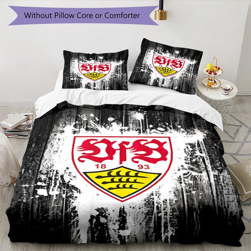 Vfb Fc Crest Printed Pattern Duvet Cover Set – includes 1 duvet cover and 2 matching pillowcases Bedroom decor Christmas gifts