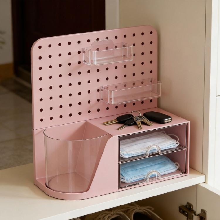 Plastic Desk Storage Container With Pencil Box Drawers And Pegboard For Pens Marker Art Supplies Cosmetic Tool Storage