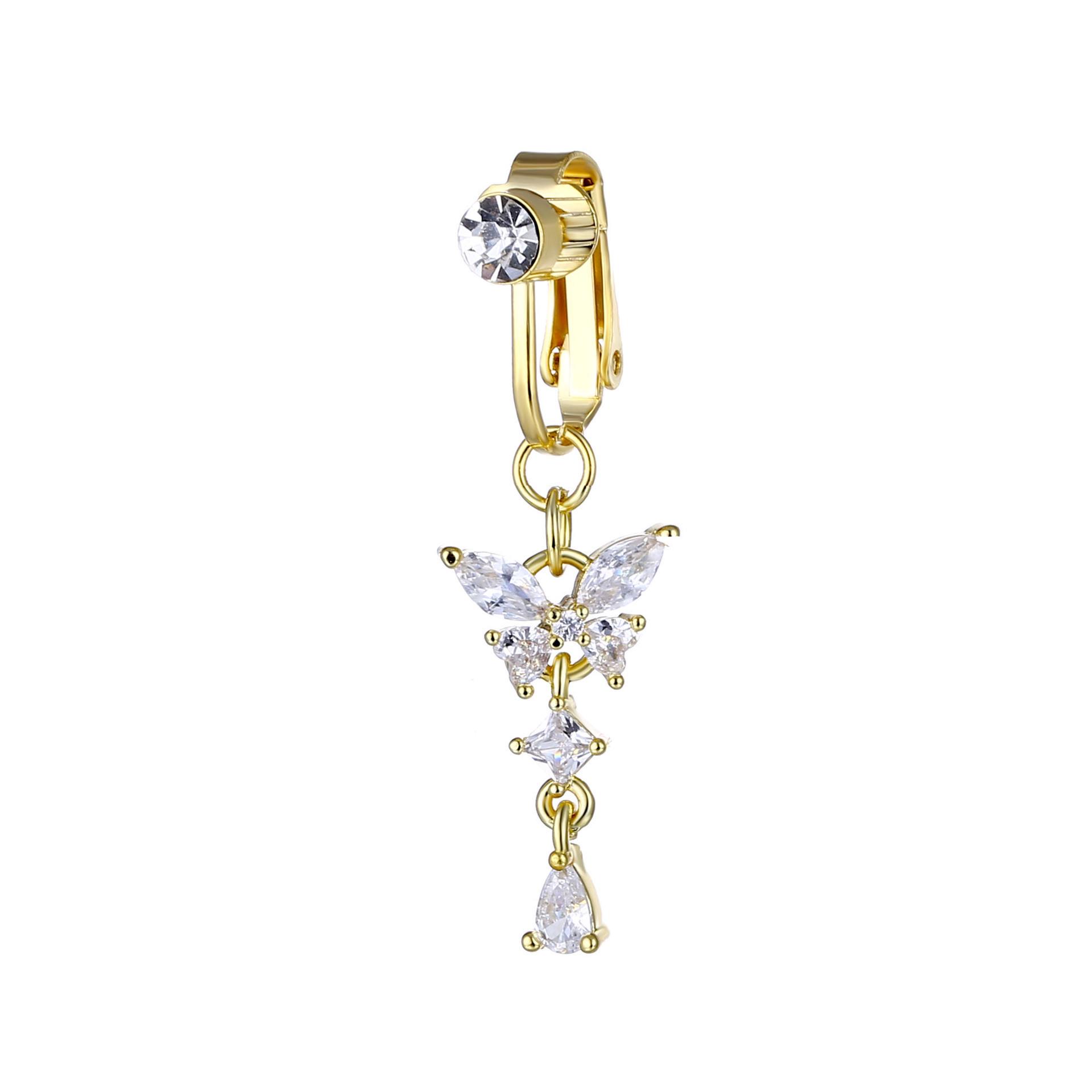 Rhinestone Butterfly No-Drill Navel Stud золотой