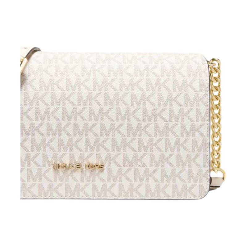 Michael Kors Jet Set Logo Print Faux Leather Shoulder Bag Medium Women's Light Beige
