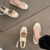 Moda Comemore Zapatos de Ballet de Satén de Seda con Cordones para Mujer Punta Cuadrada Lazo Banda Elástica Bailarinas Damas Boda Florales Mary Janes