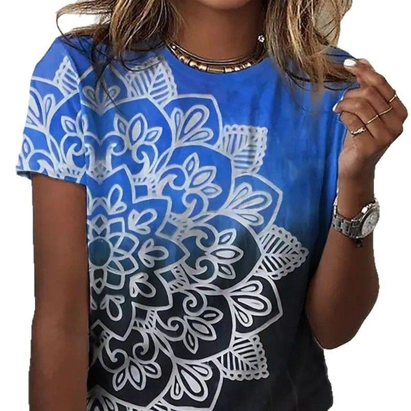 

Ladies Fashionable Loose Casual Short Sleeved T-shirt with Digital Print Round Neck for Spring Summer Shirt 6xl