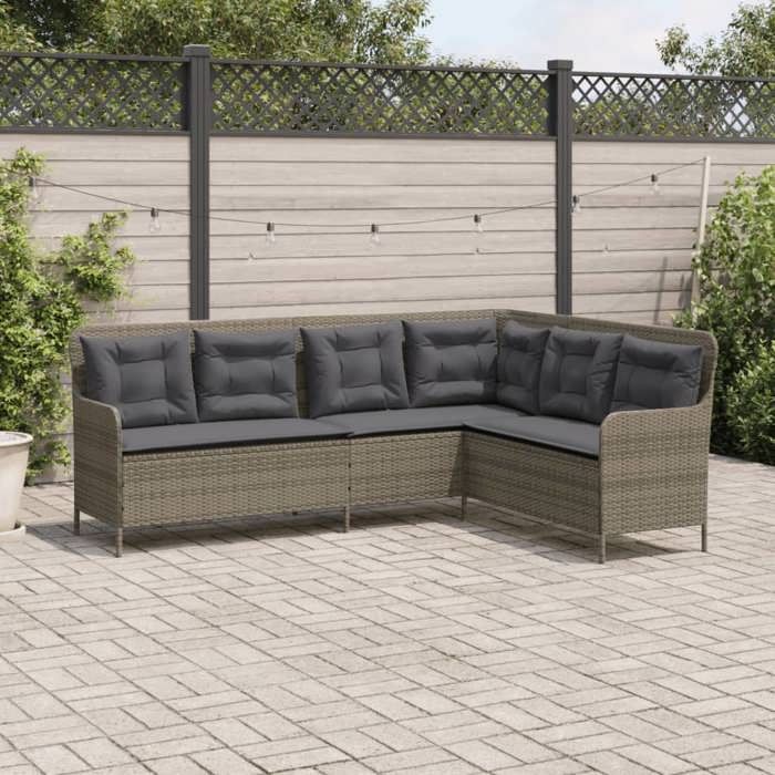 VidaXL Garden Sofa with Cushions L-shaped Grey Braided Resin, Outdoor Sofa, L-shaped Outdoor Sofa, 369002