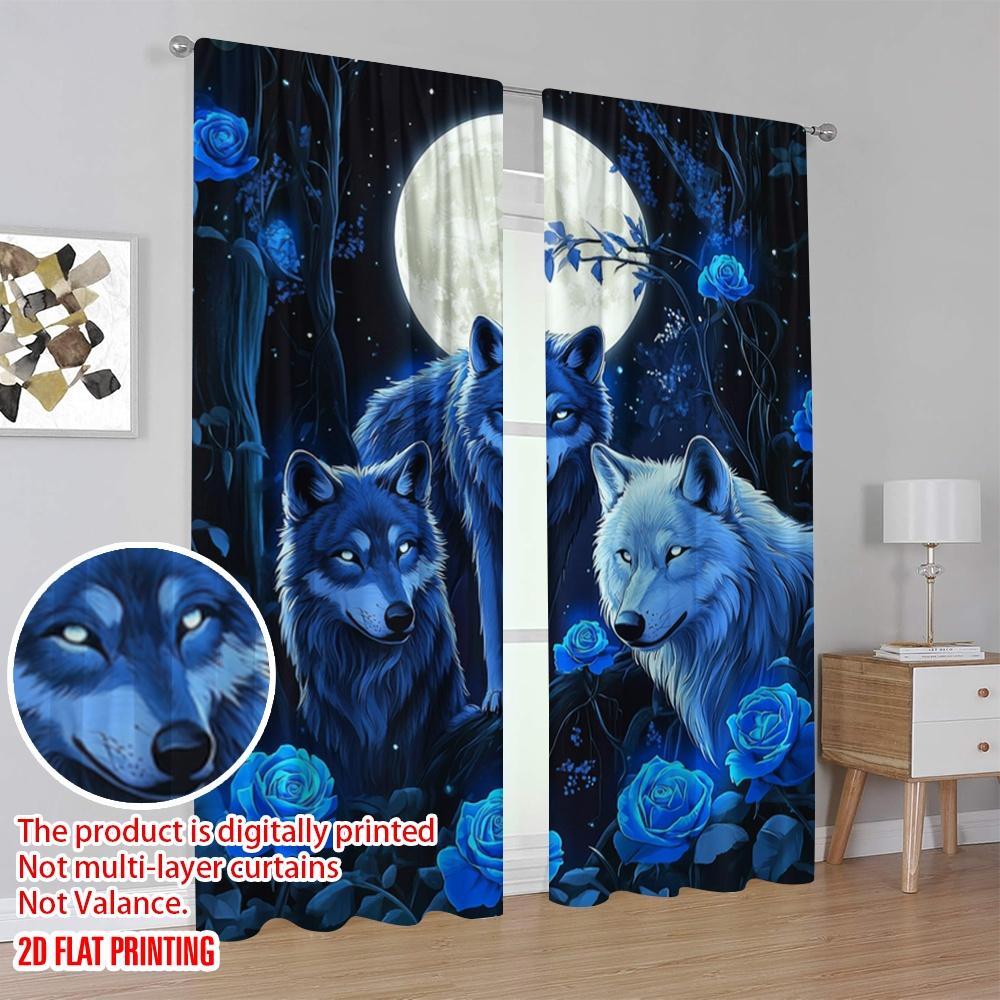 2 Stück, 2D-Flachdruck Minimalistische Vorhänge Lunar Wolfsong 100% Polyester (ohne Stange) Außendekorationen Perfekt für Schlafzimmer