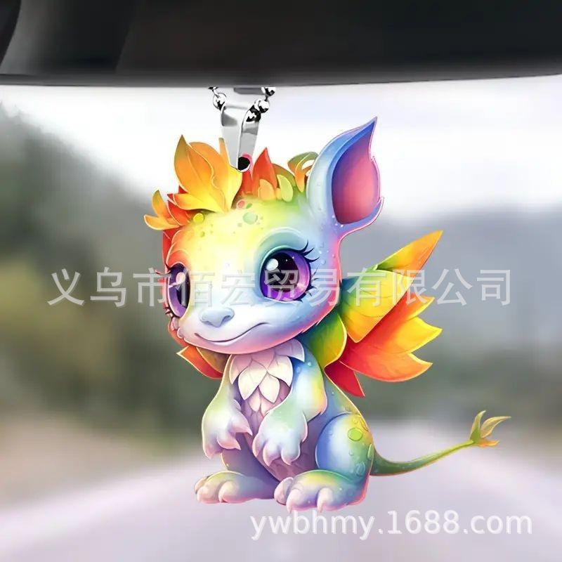 Cartoon Colorful Acrylic Rearview Mirror Decorative Pendant For Car Accessory Interior