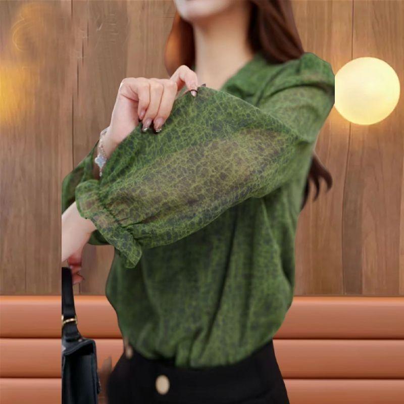 Tištěná Jednoduchá Dámská Košile s Dlouhým Rukávem Jaro Novinka Mašle Volný Zeštíhlující Top