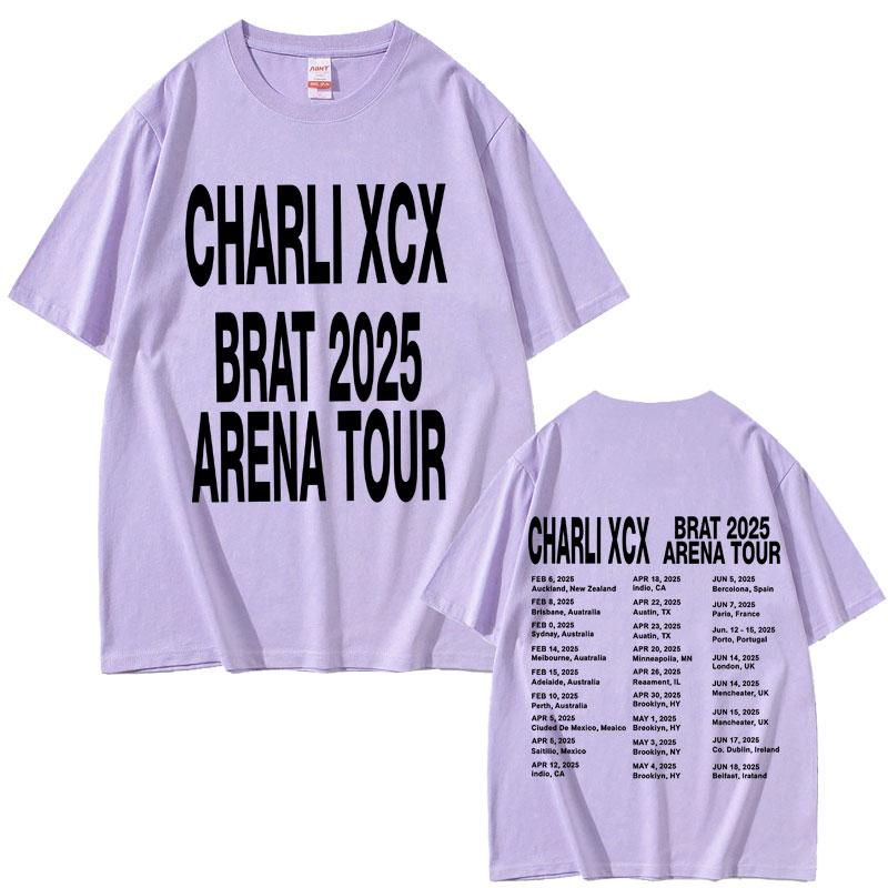 Charli Xcx Brat 2025 Arena Tour T-Shirts Unisex Damenmode Popmusik T-Shirts Baumwolle Oversized Kurzarm-T-Shirt Streetwear