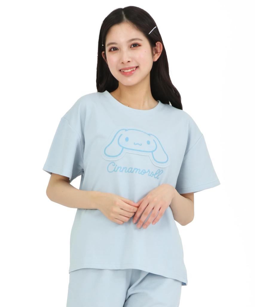 Cinnamoroll Roomwear Mini Fleece Short Sleeve Shorts Top and Bottom Set Pajamas Sanrio [SAZAC] U-Neck Women's (Sax/M/SAN1918)