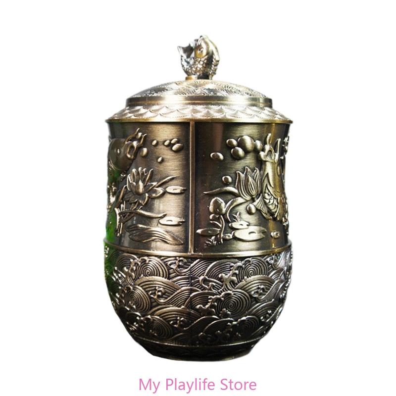 Metal Teas Canister with Lid Teas Storage Container with Embossed Fish Pattern Chinese Coffees Storage Organizers