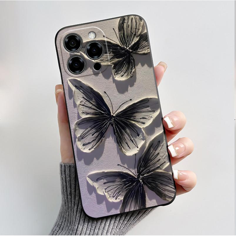 Per Custodia Doogee Note 58 Pro Lusso Moda Pattern Farfalle Fiori Nero Morbido TPU Silicone Cover Posteriore Telefono Cassa Antiurto
