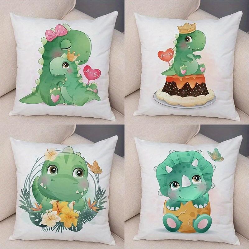 Cute Cartoon Dinosaurs Decorative Throw Pillow Pattern Cushion Cover Suitable For Sofa Bedroom Car Pillow Cover