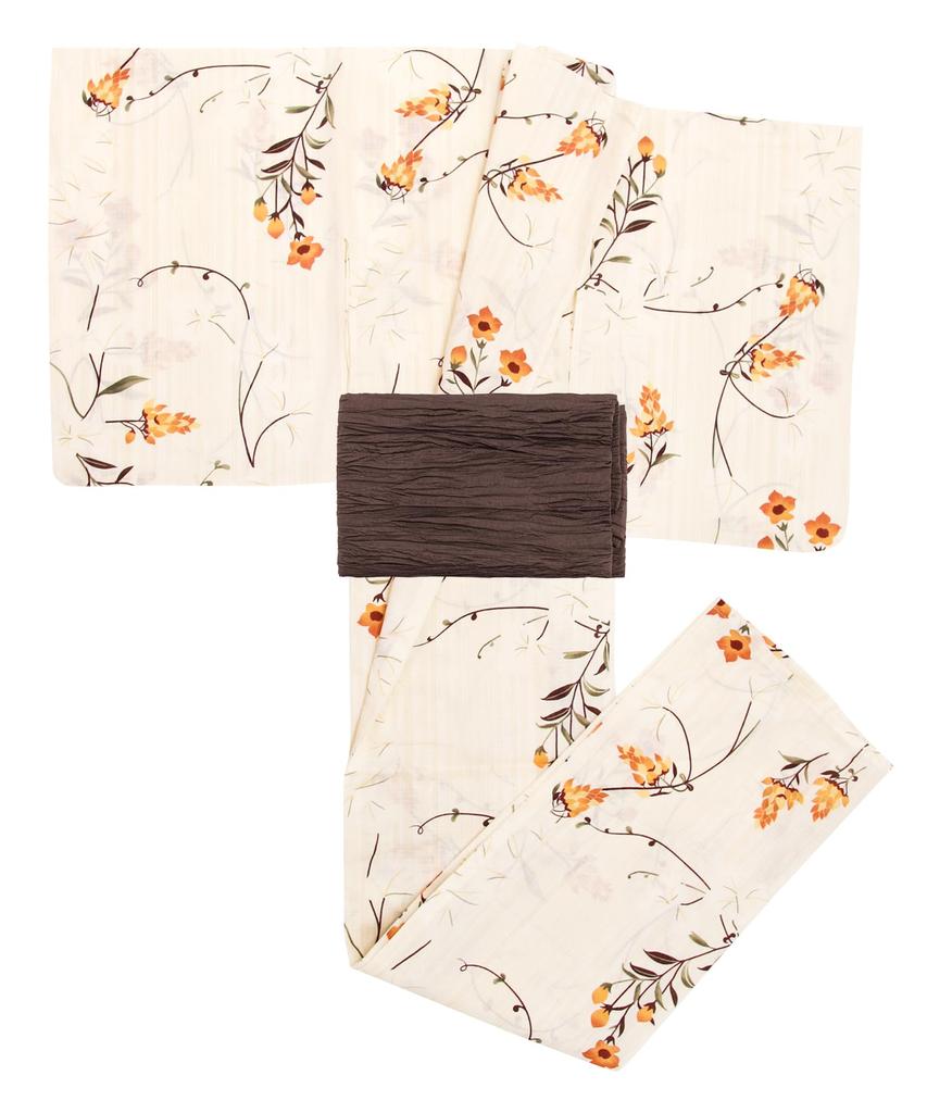 Yukata change set Heiko E Kikyo one size fits [KYOETSU] set, weave, unbleached, 2-piece (yukata, obi), women's (11.Kunfu Kanade, all)