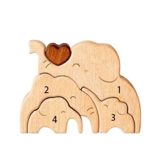 Holz Elefantenfamilie Puzzle Personalisiert 2/3/4/5 Familiennamen Elefanten Skulptur für Einweihungsdekor Weihnachten Muttertag Vatertag Geschenke