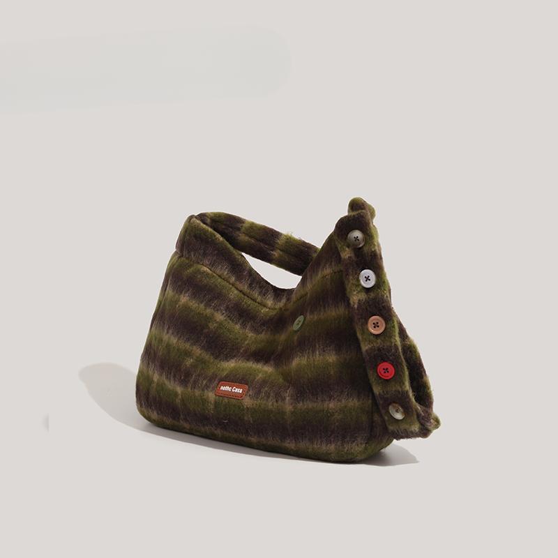 Autumn and Winter Bags Niche Fur Bag Plaid Tilted Strap Plush Tote Bag Shoulder Bag