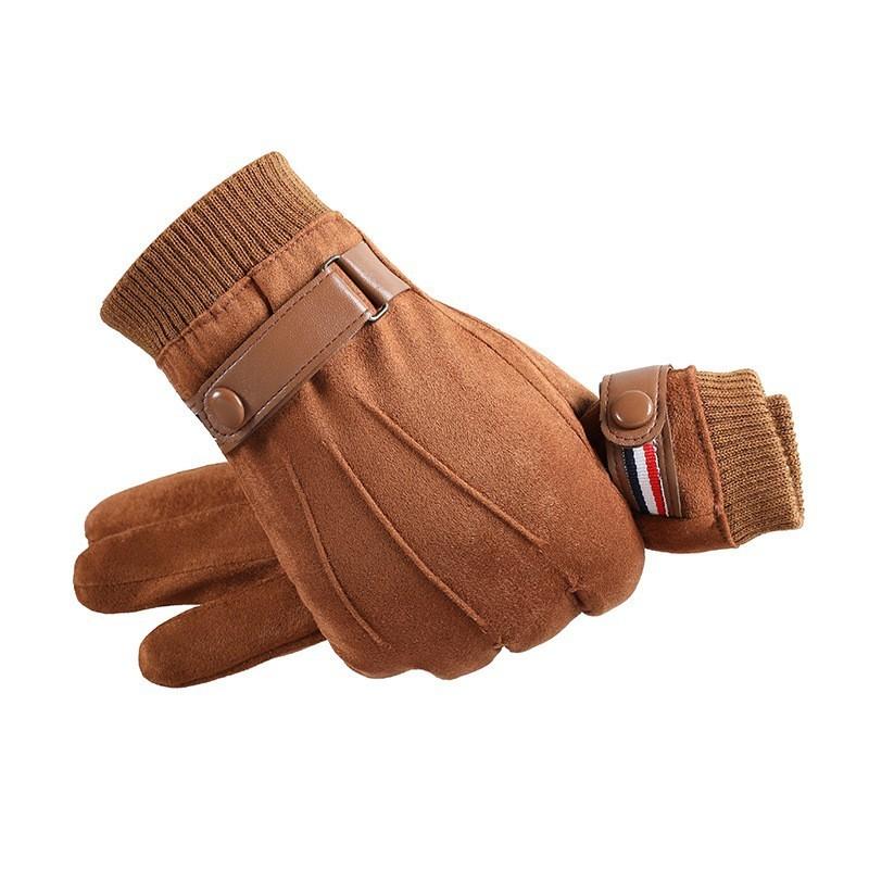 Winter Mens Thick Fleece Lined Leather Touchscreen Gloves For Outdoor Commuting