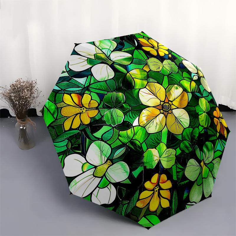 Stained Glass Window Panel with Floral Design - Circular Art Decor for Home or Garden Umbrella, Christmas Gift Y96