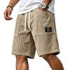 Pantaloncini Casual da Uomo in Velluto a Coste con Coulisse in Vita e Stampa con Lettere Applicate, Vestibilità Rilassata, Lunghezza al Ginocchio, per l'Uso Quotidiano