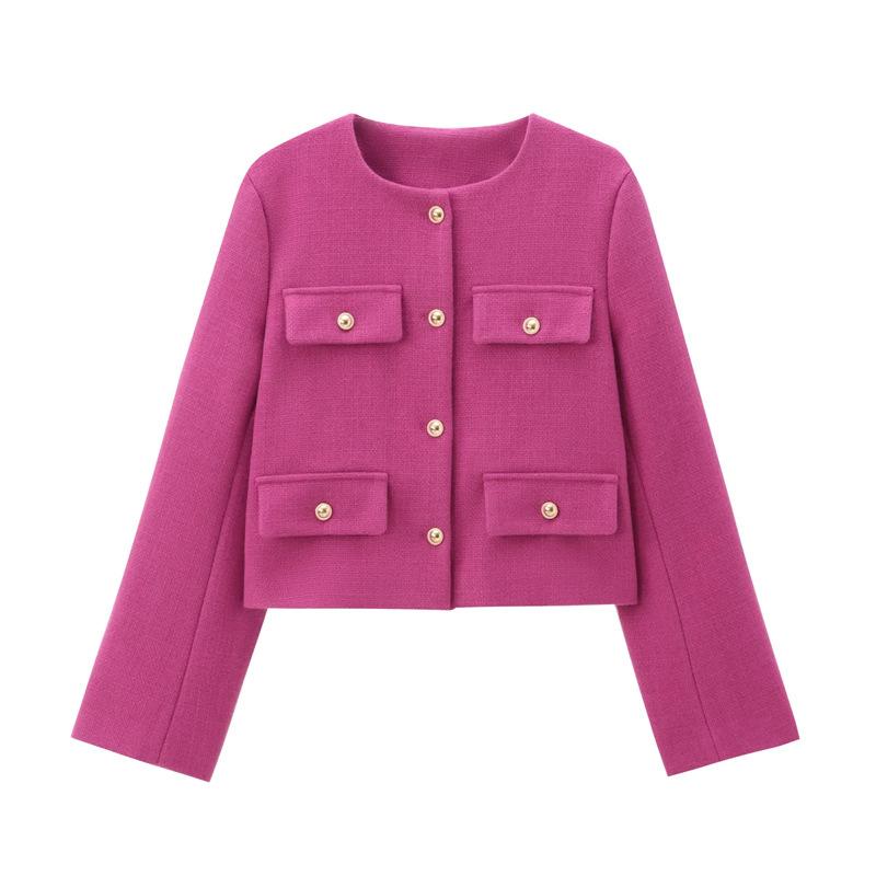 Chaqueta de tweed corta para mujer, abrigo elegante de manga larga con botones, abrigos cortos para mujer, otoño y primavera