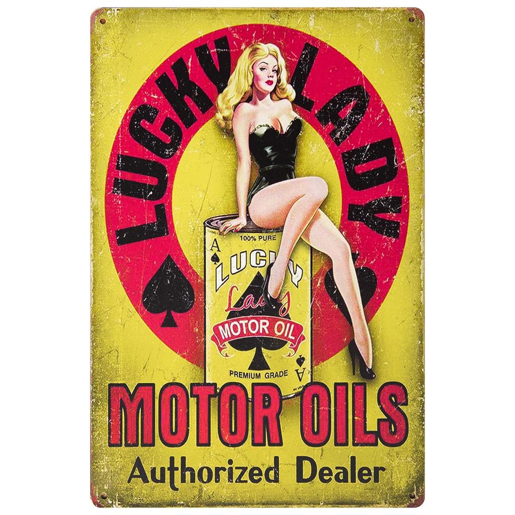 Pin-up Girls Gas Oil Station Motorcycle Full Service Greased Route 66 Auto Repair Metal Tin Signs Rural Vintage Garage Pub Ba