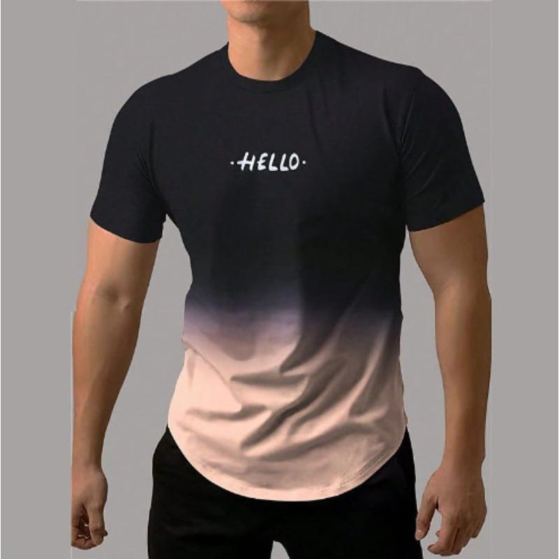Men's 3D Printed T-Shirt gradient color Short Sleeve O-Neck Pullover casual top