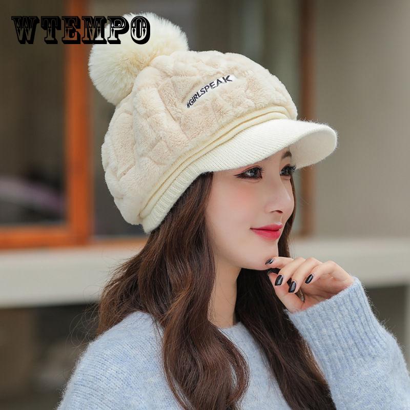 New Hat Women's Autumn and Winter Fashion Plush Warm Cap Cute Hairball Cold Ear Protection Hat Thick