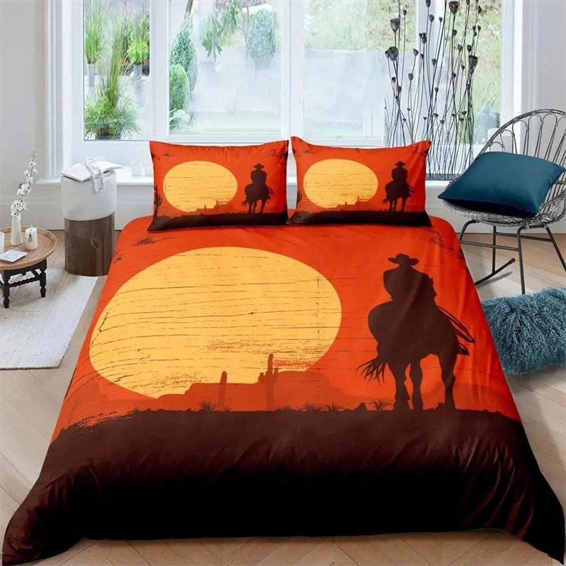 Western Cowboy Duvet Cover Set Vintage Farmhouse Bedding Set for Kids Boys Teens Queen Size Soft 2/3pcs Polyester Quilt Cover