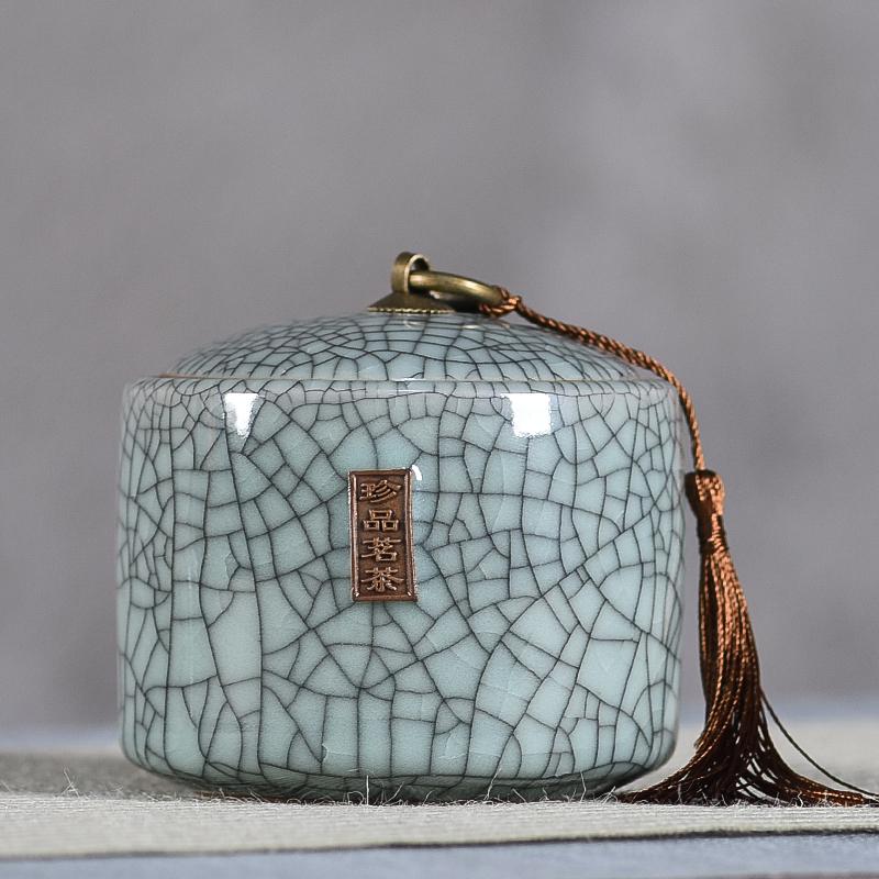 Creative Cracked Ceramic Tea Caddy with Lid Porcelain Sealed Candy Caddy Portable Tea Box Desktop Decoration Home Decoration New