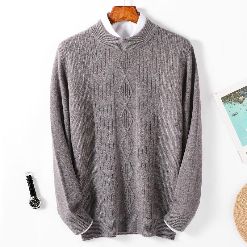 Men's Cashmere Blend Thick Cable Knit Pullover Sweater
