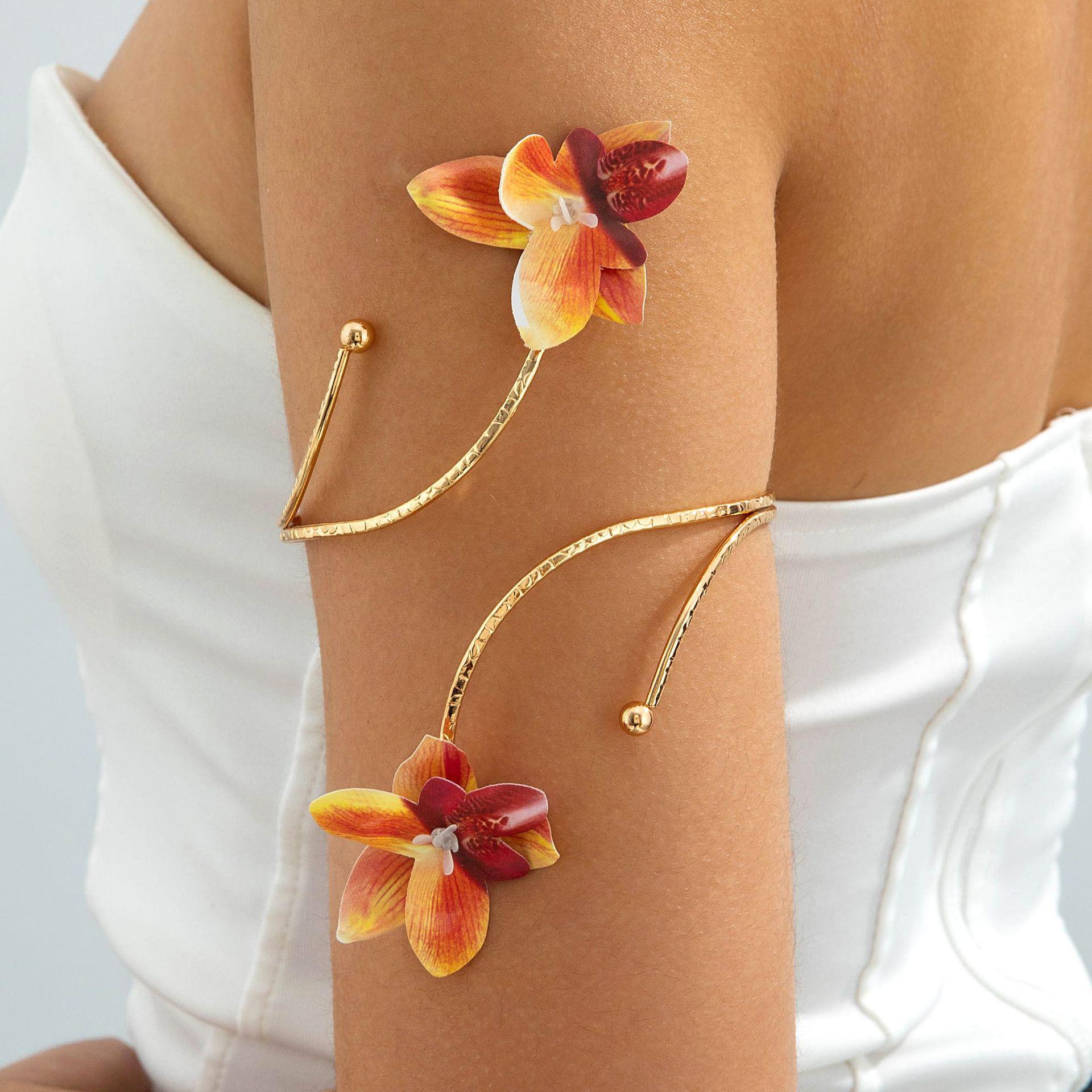 Аксессуары, трехмерное имитационное цветочное кольцо на руку с открытым дизайном, простой металлический браслет на руку