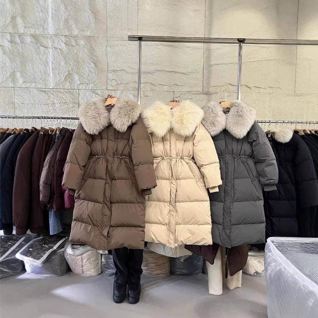Fox hair down jacket women's medium and long winter new waist and thin knee thickened coat