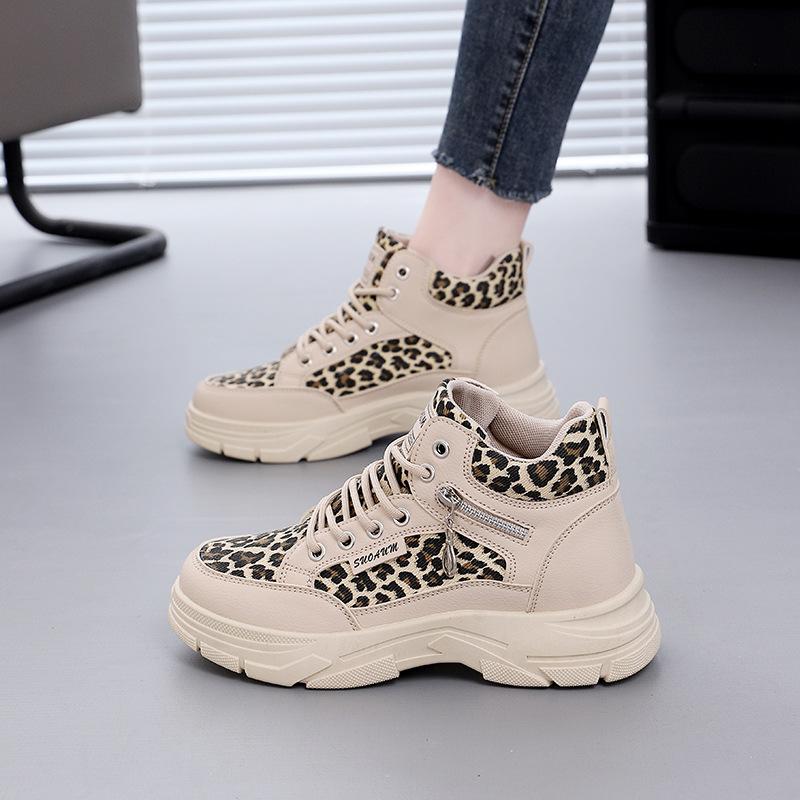 Spring and Autumn Trend Leopard Print Platform Casual Skateboard Shoes Women 2025 New Fashion Versatile Outdoor Trend Shoes Women Z010
