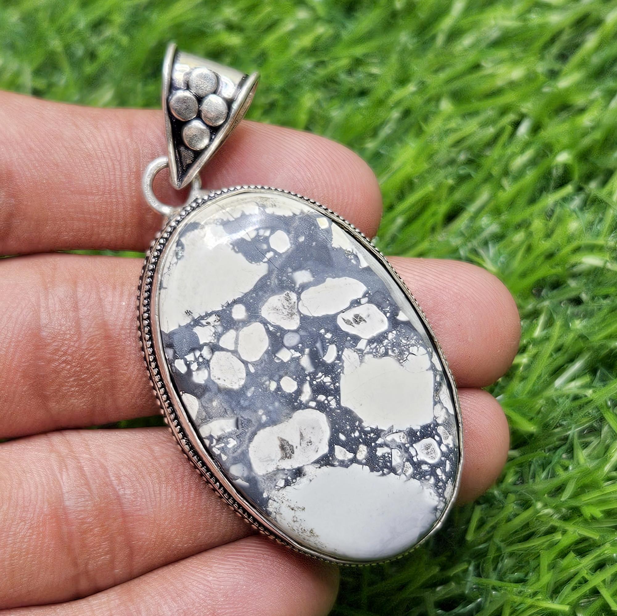 

Подвеска из натурального яшмы Малигано, серебряная подвеска 925 пробы, овальная серебряная подвеска, подарок для матери белый