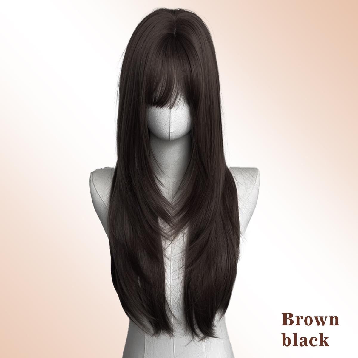 29-inch synthetic high-level orange-brown long straight hair wig Korean hairstyle women s natural heat-resistant wig